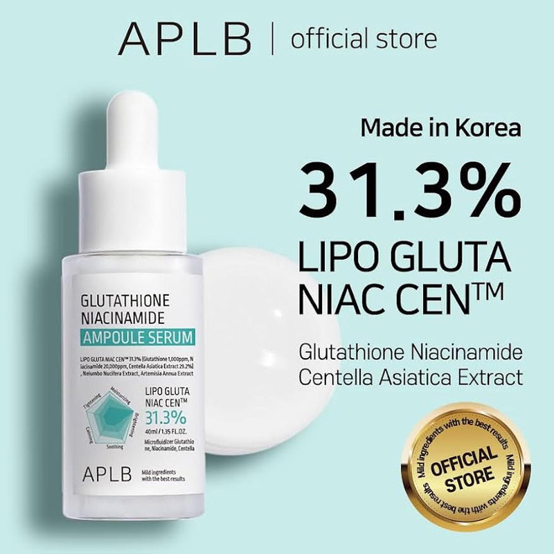 APLB Glutathione Niacinamide Ampoule Serum 31.3% | Brightening & Hydrating Facial Serum (40ml)