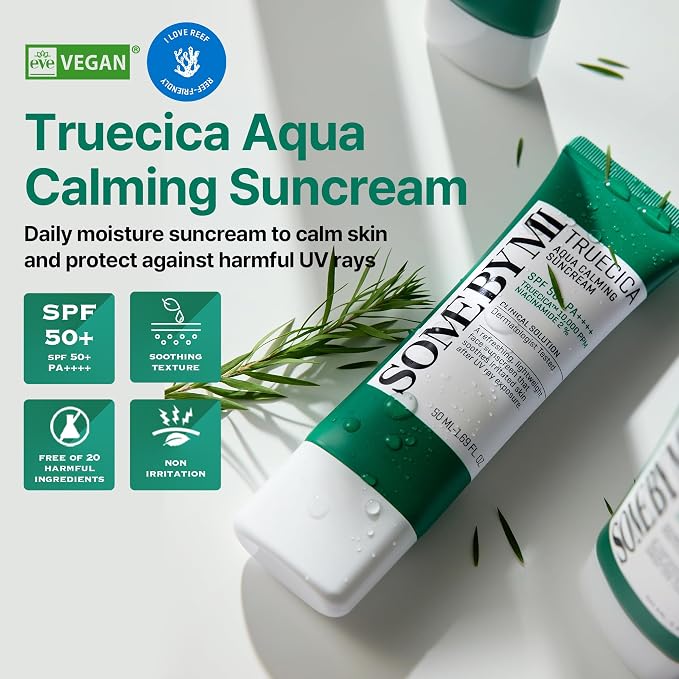 Some By Mi Truecica Aqua Calming Sun Cream SPF50+, Pa++++ | 50ml | Brightening And Calming Effect | Mild Sun & UV Protection Sunscreen For Sensitive Skin