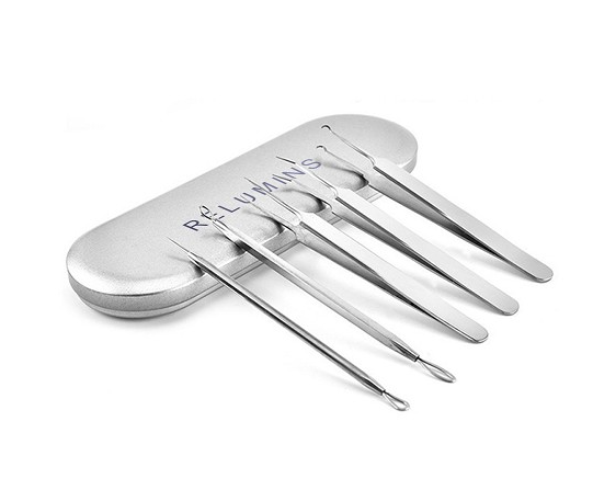 Relumins Pro Clear 5 piece Blemish, Pimple Comedone Extractor Tool Best Acne Removal Kit - Treatment for Blemish, Whitehead Popping, Zit Removing for Risk Free Nose Face Skin with Metal Case